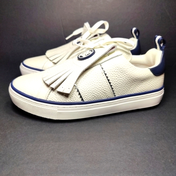 G/FORE Kiltie Disruptor Womens Lace Up White Navy Pebbled Leather Golf Shoe 10